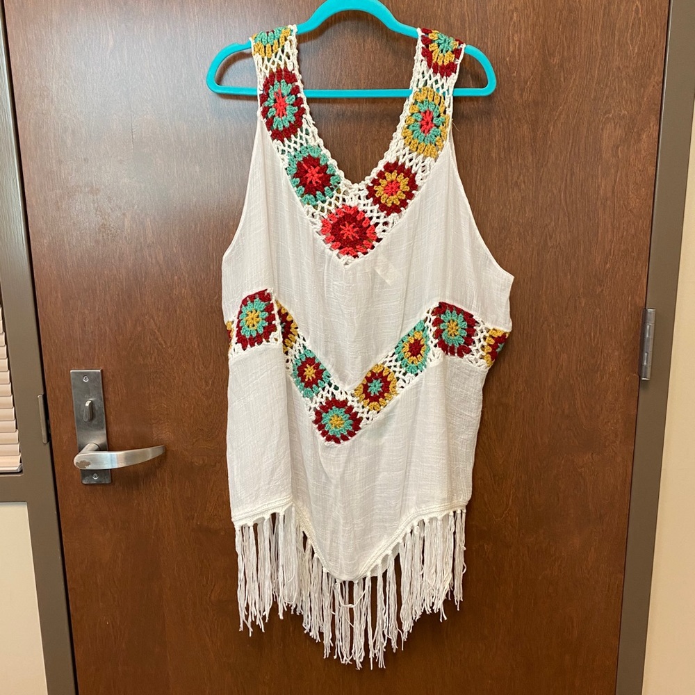 Crocheted fringe plus size tank top 3XL